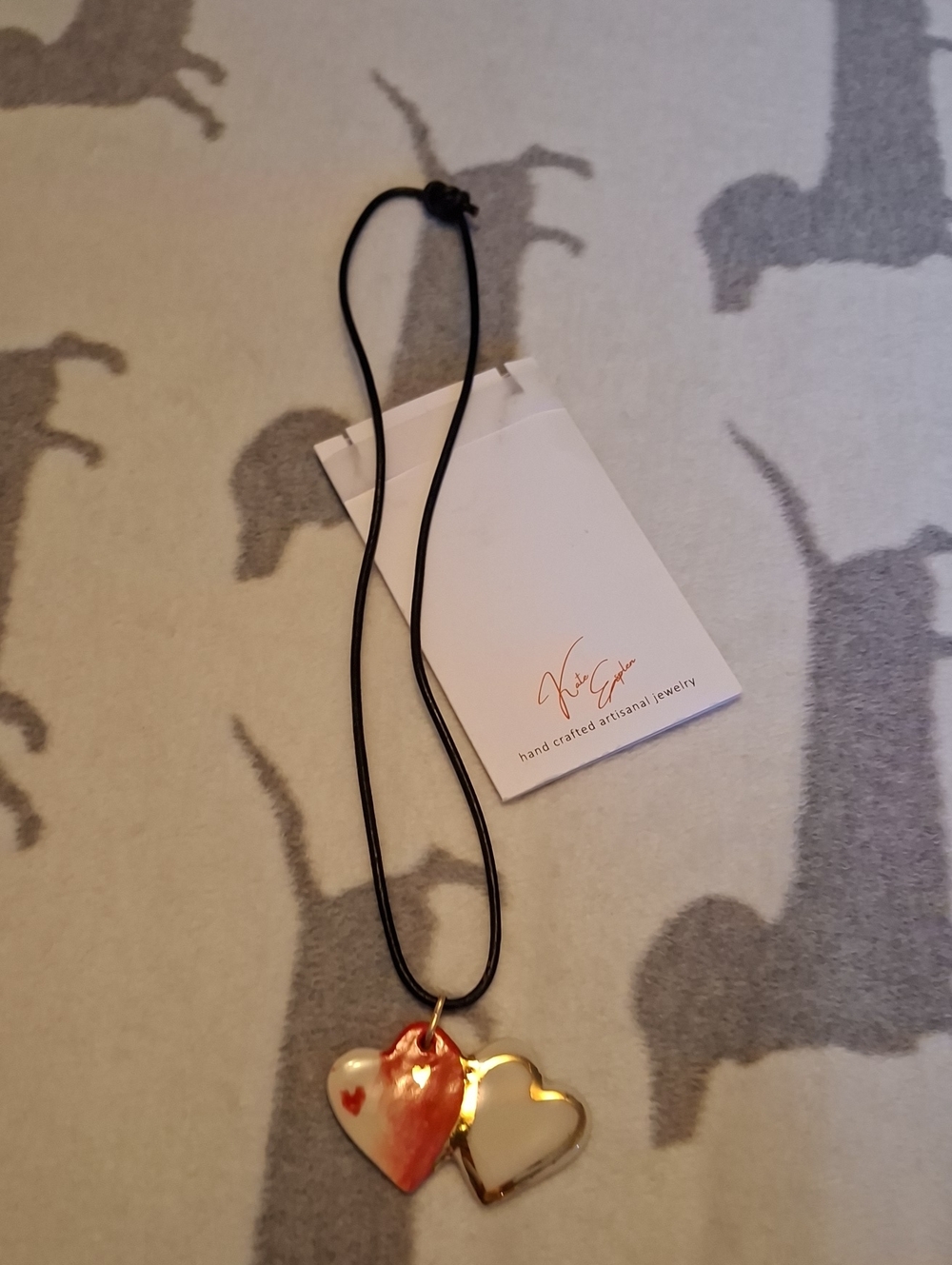Handcrafted Red and Gold Heart Pendant Necklace by Kate Esplen
